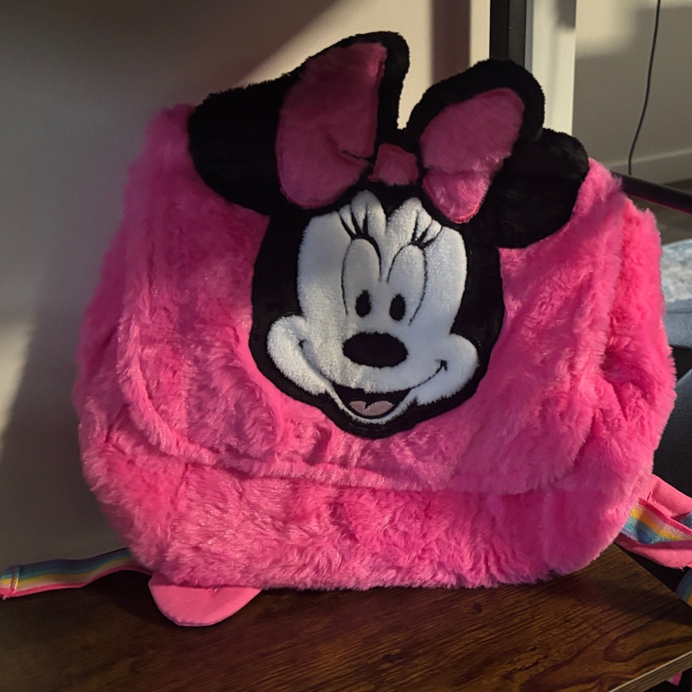 Disney Small Pink fuzzy Minnie Mouse Backpack